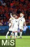 10.09.2024, Fussball UEFA Nations League 2024/25, Gruppe 3, 2. Spieltag, Niederlande - Deutschland, in der Johan Cruyff Arena Amsterdam. Jubel (L-R) Jonathan Tah (Deutschland), Joshua Kimmich (Deutschland), Torschtze Deniz Undav (Deutschland) und Robert Andrich (Deutschland) zum Tor zum 1:1