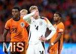 10.09.2024, Fussball UEFA Nations League 2024/25, Gruppe 3, 2. Spieltag, Niederlande - Deutschland, in der Johan Cruyff Arena Amsterdam. (L-R) Denzel Dumfries (Niederlande), Maximilian Beier (Deutschland)