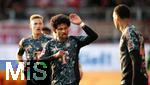 14.09.2024, Fussball 1. Bundesliga 2024/2025, 3. Spieltag, Holstein Kiel - FC Bayern Mnchen, im Holstein-Stadion Kiel. Jubel (L-R) Serge Gnabry (Bayern Mnchen) und Jamal Musiala (Bayern Mnchen) zum Tor zum 0:3 (Eigentor von Nicolai Remberg/ Kiel)


