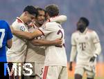 17.09.2024,  Fussball UEFA Championsleague 2024/2025: 1.Spieltag,  FC Bayern Mnchen - Dinamo Zagreb, in der Allianz-Arena Mnchen.v.li: Aleksandar Pavlovic (Bayern Mnchen) , Leroy Sane (Bayern Mnchen), Thomas Mller (FC Bayern Mnchen) Torjubel 
 

