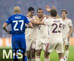 17.09.2024,  Fussball UEFA Championsleague 2024/2025: 1.Spieltag,  FC Bayern Mnchen - Dinamo Zagreb, in der Allianz-Arena Mnchen.v.li: Aleksandar Pavlovic (Bayern Mnchen) , Leroy Sane (Bayern Mnchen), Thomas Mller (FC Bayern Mnchen) Torjubel 
 

