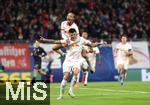 02.10.2024, Fussball UEFA Champions League 2024/2025, 2.Spieltag, RB Leipzig - Juventus Turin, in der Red Bull Arena Leipzig. Jubel (L-R) Xavi Simons (RB Leipzig) und Torschtze Benjamin Sesko (RB Leipzig)  zum Tor zum 2:1 per Elfmeter


