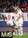 02.10.2024, Fussball UEFA Champions League 2024/2025, 2.Spieltag, RB Leipzig - Juventus Turin, in der Red Bull Arena Leipzig. (L-R) Lois Openda (RB Leipzig), Xavi Simons (RB Leipzig) und Benjamin Sesko (RB Leipzig)


