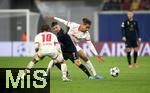 02.10.2024, Fussball UEFA Champions League 2024/2025, 2.Spieltag, RB Leipzig - Juventus Turin, in der Red Bull Arena Leipzig. (L-R) Xavi Simons (RB Leipzig), Francisco Conceicao (Juventus Turin) gegen Yussuf Poulsen (RB Leipzig)


