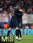 02.10.2024, Fussball UEFA Champions League 2024/2025, 2.Spieltag, RB Leipzig - Juventus Turin, in der Red Bull Arena Leipzig. Schlussjubel (L-R) Federico Gatti (Juventus Turin) und Pierre Kalulu (Juventus Turin)


