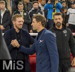 14.10.2024, Fussball UEFA Nations League 2024/25, Gruppe 3, 4.Spieltag, Deutschland - Niederlande, in der Allianz-Arena in Mnchen. v.li: Bundestrainer Julian Nagelsmann (Deutschland), Thomas Mller (FC Bayern Mnchen)  Co-Trainer Sandro Wagner (Deutschland) 