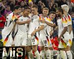 14.10.2024, Fussball UEFA Nations League 2024/25, Gruppe 3, 4.Spieltag, Deutschland - Niederlande, in der Allianz-Arena in Mnchen. Torjubel, v.li: Aleksandar Pavlovic (Deutschland), Jamie Leweling (Deutschland), Nico Schlotterbeck (Deutschland), Maximilian Mittelstdt (Deutschland), Robert Andrich (Deutschland), Serge Gnabry (Deutschland).