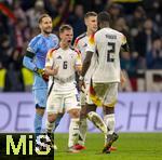 14.10.2024, Fussball UEFA Nations League 2024/25, Gruppe 3, 4.Spieltag, Deutschland - Niederlande, in der Allianz-Arena in Mnchen. Schlussjubel:  Antonio Rdiger (Deutschland), Nico Schlotterbeck (Deutschland), Torwart Oliver Baumann (Deutschland), Joshua Kimmich (Deutschland) 