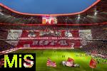 19.10.2024, Fussball 1. Bundesliga 2024/2025, 7. Spieltag,  FC Bayern Mnchen - VfB Stuttgart, in der Allianz-Arena Mnchen, Groe Fan-Choreografie der Bayernfans in der Sdkurve, mit Bildern von historischen Europapokal-Momenten, mit Gerd Mller, Franz Bulle Roth,  Uli Hoene (FC Bayern Mnchen, Hoeness), Franz Beckenbauer, und anderen, die Mannschaften laufen derweil aufs Spielfeld ein.


