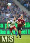 03.11.2024, Fussball 2. Bundesliga 2024/2025, 11. Spieltag, Hamburger SV - 1. FC Nrnberg , im Volksparkstadion Hamburg. (L-R) Lukasz Poreba (Hamburg) gegen Julian Justvan (Nrnberg)


