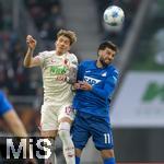 10.11.2024, Fussball 1. Bundesliga 2024/2025, 10. Spieltag, FC Augsburg - TSG 1899 Hoffenheim, in der WWK-Arena Augsburg,  v.li: Kristjan Jakic (FC Augsburg) gegen Florian Grillitsch (TSG 1899 Hoffenheim) 