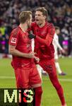 22.11.2024, Fussball 1. Bundesliga 2024/2025, 11. Spieltag,  FC Bayern Mnchen - FC Augsburg, in der Allianz-Arena Mnchen, Torjubel li: Harry Kane (FC Bayern Mnchen) mit Thomas Mller (FC Bayern Mnchen) 


