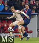 26.11.2024,  Fussball UEFA Championsleague 2024/2025: 5.Spieltag, FC Bayern Mnchen - Paris St. Germain, in der Allianz-Arena Mnchen. v.re: Fabian Ruiz (FC Paris Saint-Germain) gegen Konrad Laimer (FC Bayern Mnchen) 