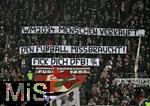 14.12.2024, Fussball 1. Bundesliga 2024/2025, 14. Spieltag, FC Augsburg - Bayer Leverkusen, in der WWK-Arena Augsburg, WM 2034 Menschen verkauft den Fuball Missbraucht! Fick dich DFB - Spruchband der Augsburger Fans
 

