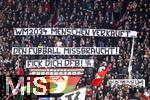 14.12.2024, Fussball 1. Bundesliga 2024/2025, 14. Spieltag, FC Augsburg - Bayer Leverkusen, in der WWK-Arena Augsburg, Proteste der Augsburger Fans gegen die WM-Vergabe an Saudi Arabien 2034: WM 2034 Menschen verkauft? den Fussball missbraucht, Fick Dich DFB!