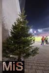 14.12.2024, Fussball 1. Bundesliga 2024/2025, 14. Spieltag, FC Augsburg - Bayer Leverkusen, in der WWK-Arena Augsburg, Am Rand des Spielfeldes steht ein Weihnachtsbaum, Geschenke liegen nicht darunter, Leverkusen entfhrte alle 3 Punkte aus Augsburg. 