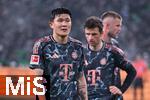 11.01.2025, Fussball 1. Bundesliga 2024/2025, 16. Spieltag, Borussia Mnchengladbach - FC Bayern Mnchen, im Borussia-Park Mnchengladbach. Kim Min-jae (FC Bayern Mnchen) (l-r), Thomas Mller (FC Bayern Mnchen), Eric Dier (FC Bayern Mnchen), 

