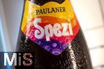 20.01.2025,  Softgetrnk, das beliebte Cola-Mischgetrnk SPEZI, das Original der Brauerei Paulaner,  Firmenlogo.