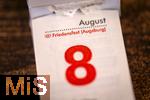 23.01.2025, Jahreskalender 2025 : Kalenderblatt 8. August 2025, Feiertag Augsburger Friedensfest