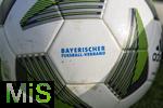 28.01.2025, Frauenfussball-Aktion: Mdchen an den Ball, Kooperation mit dem FC Bayern Mnchen, Mdchen-Training am Vereinsgelnde FT Gern Mnchen,   Spielblle mit dem Logo Bayerischer Fussball-Verband liegen am Rasen bereit.