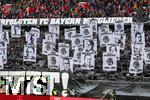 01.02.2025, Fussball 1. Bundesliga 2024/2025, 20. Spieltag,  FC Bayern Mnchen - Holstein Kiel, in der Allianz-Arena Mnchen. FC Bayern-Fans mit Choreographie zum Holocaust-Gedenktag:  Dabei bildeten die Fans in der Sdkurve Motive von verfolgten FC Bayern-Mitgliedern mittels vielen Bannern ab. Umrahmt wurden diese von zwei Transparenten mit dem Schriftzug: ?In Gedenken an die verfolgten FC Bayern-Mitglieder, Nie Wieder ist Jetzt!