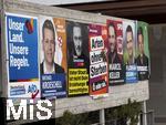 15.02.2025,  Die Deutsche Bundestagswahl am 23.2.2025 wirft ihre Schatten voraus,  Wahlplakate sumen die Strassen in Bad Wrishofen im Unterallgu, hier die Plakate der Parteien, AFD, Freie Whler, FDP, dp, SPD, CSU, die Grnen. 