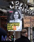 15.02.2024, Demonstration gegen AfD-Wahlkampfveranstaltung in Dsseldorf. Wahlkampfplakat der FDP-Kandidatin Dr. Lida Azarnoosh mit Slogan ?Alles lsst sich ndern?, darauf verschiedene Sticker, unter anderem ?Brandmauer wo?? und ?FCK NZS?.