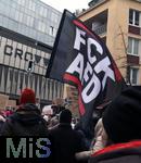 15.02.2024, Demonstration gegen AfD-Wahlkampfveranstaltung in Dsseldorf. Fahne ?FCK AFD?.