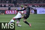 28.02.2025, Fussball 1. Bundesliga 2024/2025, 24. Spieltag,  VfB Stuttgart - FC Bayern Mnchen, in der MHP-Arena Stuttgart. (L-R) Finn Jeltsch (VfB Stuttgart) gegen Leroy Sane (Bayern Mnchen)

