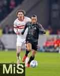 28.02.2025, Fussball 1. Bundesliga 2024/2025, 24. Spieltag,  VfB Stuttgart - FC Bayern Mnchen, in der MHP-Arena Stuttgart. v.li: Nick Woltemade (Stuttgart) gegen Leroy Sane (Bayern Mnchen).