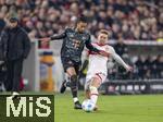 28.02.2025, Fussball 1. Bundesliga 2024/2025, 24. Spieltag,  VfB Stuttgart - FC Bayern Mnchen, in der MHP-Arena Stuttgart. v.lI. Michael Olise (FC Bayern Mnchen) gegen Maximilian Mittelstdt (Stuttgart) 