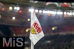 28.02.2025, Fussball 1. Bundesliga 2024/2025, 24. Spieltag,  VfB Stuttgart - FC Bayern Mnchen, in der MHP-Arena Stuttgart. Eckfahne mit dem Stuttgarter Vereinswappen. 