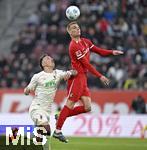 02.03.2025, Fussball 1. Bundesliga 2024/2025, 24. Spieltag, FC Augsburg - SC Freiburg, in der WWK-Arena Augsburg,    v.l. Philipp Tietz (FC Augsburg) gegen Philipp Lienhart (SC Freiburg) 
 

