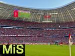 08.03.2025, Fussball 1. Bundesliga 2024/2025, 25. Spieltag,  FC Bayern Mnchen - VfL Bochum, in der Allianz-Arena Mnchen.  Das Trikot von Franz Beckenbauer mit der Rcken-Nummer 5 hngt als Erinnerung an den Verstorbenen, ehemaligen Bayern Spieler und Vereins-Ikone unter dem Stadiondach der Allianz Arena