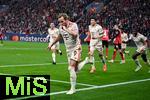 11.03.2025, Fussball UEFA Champions League 2024/2025, Achtelfinale, Bayer 04 Leverkusen - FC Bayern Mnchen, in der BayArena, Harry Kane (FC Bayern Mnchen) freut sich ber das Tor zum 0:1, 

