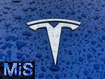 12.03.2025, Trkheim im Unterallgu, TESLA-Model 3, auf der nassen Motorhaube das Tesla-Firmen-Logo zu sehen.    