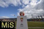 01.03.2025, Fussball Admiral 2.Liga sterreich 2024/2025, SW Bregenz - FC Liefering, in Bregenz im ImmoAgentur Stadion, Der offizielle Spielball von Derbystar liegt auf der Stele bereit.