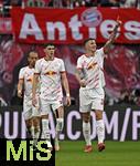 03.05.2025, Fussball 1. Bundesliga 2024/2025, 32. Spieltag, RB Leipzig - FC Bayern Mnchen, in der Red Bull Arena Leipzig, Benjamin Sesko (RB Leipzig) jubelt.


