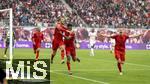 03.05.2025, Fussball 1. Bundesliga 2024/2025, 32. Spieltag, RB Leipzig - FC Bayern Mnchen, in der Red Bull Arena Leipzig, Torjubel Leroy Sane (li, Bayern Mnchen) nach seinem 3:2 Fhrungstreffer, mit Kingsley Coman (FC Bayern Mnchen), Joshua Kimmich (FC Bayern Mnchen) 