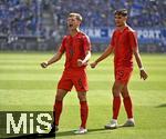 17.05.2025, Fussball 1. Bundesliga 2024/2025, 34. Spieltag,  TSG 1899 Hoffenheim - FC Bayern Mnchen, In der Pre-Zero-Arena Sinsheim. v.l. Joshua Kimmich (FC Bayern Mnchen) und Aleksandar Pavlovic (Bayern Mnchen)  Torjubel


