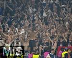 31.05.2025,  Fussball UEFA Championsleague Finale 2025:  Paris St. Germain - Inter Mailand, in der Allianz-Arena Mnchen.   Die Pariser Fans feiern.
  

