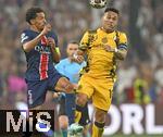 31.05.2025,  Fussball UEFA Championsleague Finale 2025:  Paris St. Germain - Inter Mailand, in der Allianz-Arena Mnchen.   v.l. Marquinhos (FC Paris Saint-Germain) gegen Lautaro Martinez (Inter Mailand) 
  


