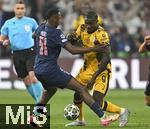 31.05.2025,  Fussball UEFA Championsleague Finale 2025:  Paris St. Germain - Inter Mailand, in der Allianz-Arena Mnchen.   v.l. Willian Pacho (FC Paris Saint-Germain) gegen Marcus Thuram (Inter Mailand) 
  

