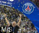 31.05.2025,  Fussball UEFA Championsleague Finale 2025:  Paris St. Germain - Inter Mailand, in der Allianz-Arena Mnchen. Siegerehrung des Championsleague-Siegers Paris St. Germaine, Trainer Luis Enrique (FC Paris Saint-Germain) jubelt.