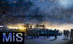 31.05.2025,  Fussball UEFA Championsleague Finale 2025:  Paris St. Germain - Inter Mailand, in der Allianz-Arena Mnchen. Erffnungs-Show mit der US-Band Linkin Park. Mike Shinoda, Emily Armstrong (Sngerin), Brad Delson, Dave Phoenix Farrell, Joe Hahn, Colin Brittain (Schlagzeug)
