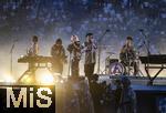 31.05.2025,  Fussball UEFA Championsleague Finale 2025:  Paris St. Germain - Inter Mailand, in der Allianz-Arena Mnchen. Erffnungs-Show mit der US-Band Linkin Park. Mike Shinoda, Emily Armstrong (Sngerin), Brad Delson, Dave Phoenix Farrell, Joe Hahn, Colin Brittain (Schlagzeug)
