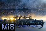 31.05.2025,  Fussball UEFA Championsleague Finale 2025:  Paris St. Germain - Inter Mailand, in der Allianz-Arena Mnchen. Erffnungs-Show mit der US-Band Linkin Park. Mike Shinoda, Emily Armstrong (Sngerin), Brad Delson, Dave Phoenix Farrell, Joe Hahn, Colin Brittain (Schlagzeug)
