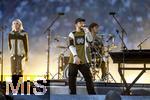31.05.2025,  Fussball UEFA Championsleague Finale 2025:  Paris St. Germain - Inter Mailand, in der Allianz-Arena Mnchen. Erffnungs-Show mit der US-Band Linkin Park. Mike Shinoda, Emily Armstrong (Sngerin), Brad Delson, Dave Phoenix Farrell, Joe Hahn, Colin Brittain (Schlagzeug)
