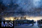 31.05.2025,  Fussball UEFA Championsleague Finale 2025:  Paris St. Germain - Inter Mailand, in der Allianz-Arena Mnchen. Erffnungs-Show mit der US-Band Linkin Park. Mike Shinoda, Emily Armstrong (Sngerin), Brad Delson, Dave Phoenix Farrell, Joe Hahn, Colin Brittain (Schlagzeug)
