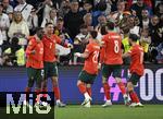 04.06.2025, Fussball UEFA Nations League 2024/25,  Halbfinale, Deutschland - Portugal, in der Allianz-Arena Mnchen. v.l. Nuno Mendes (Portugal) und Cristiano Ronaldo (Portugal) jubeln mit ihren Teamkollegen